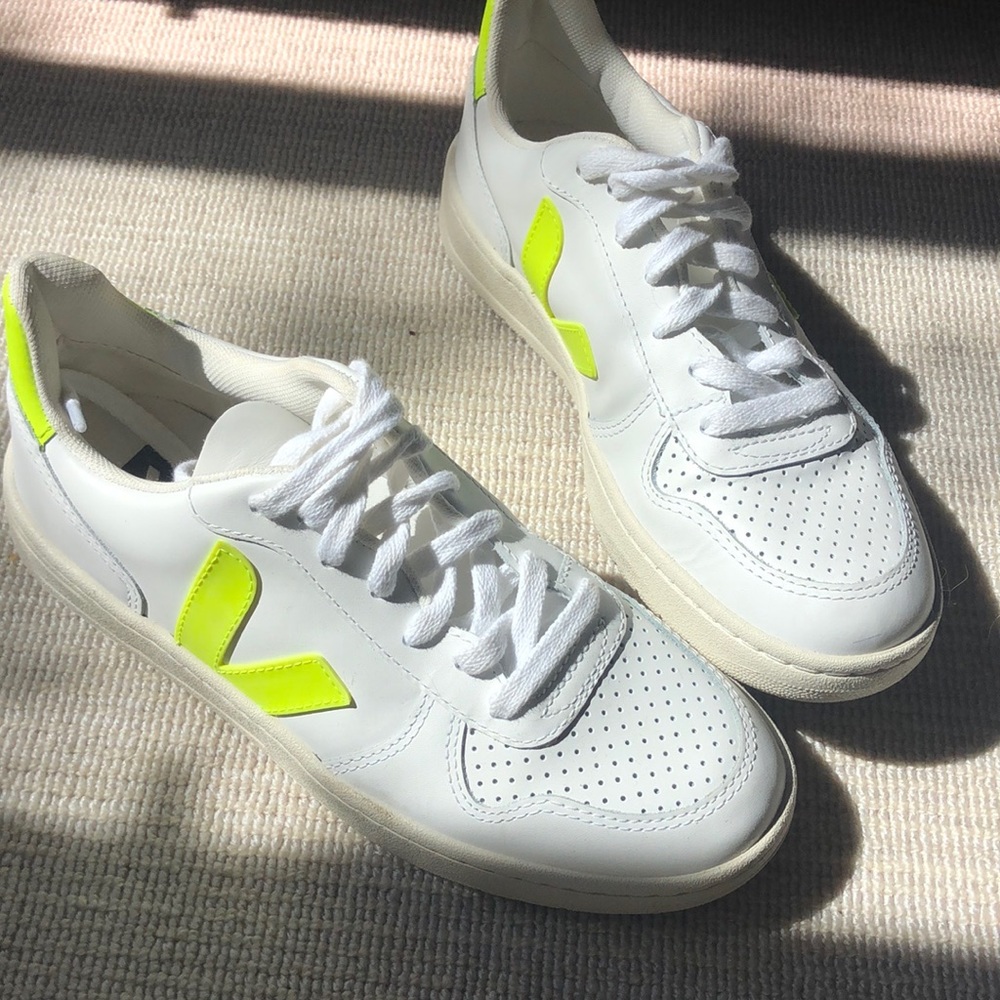 Veja neon yellow V-10 low top sneakers for women